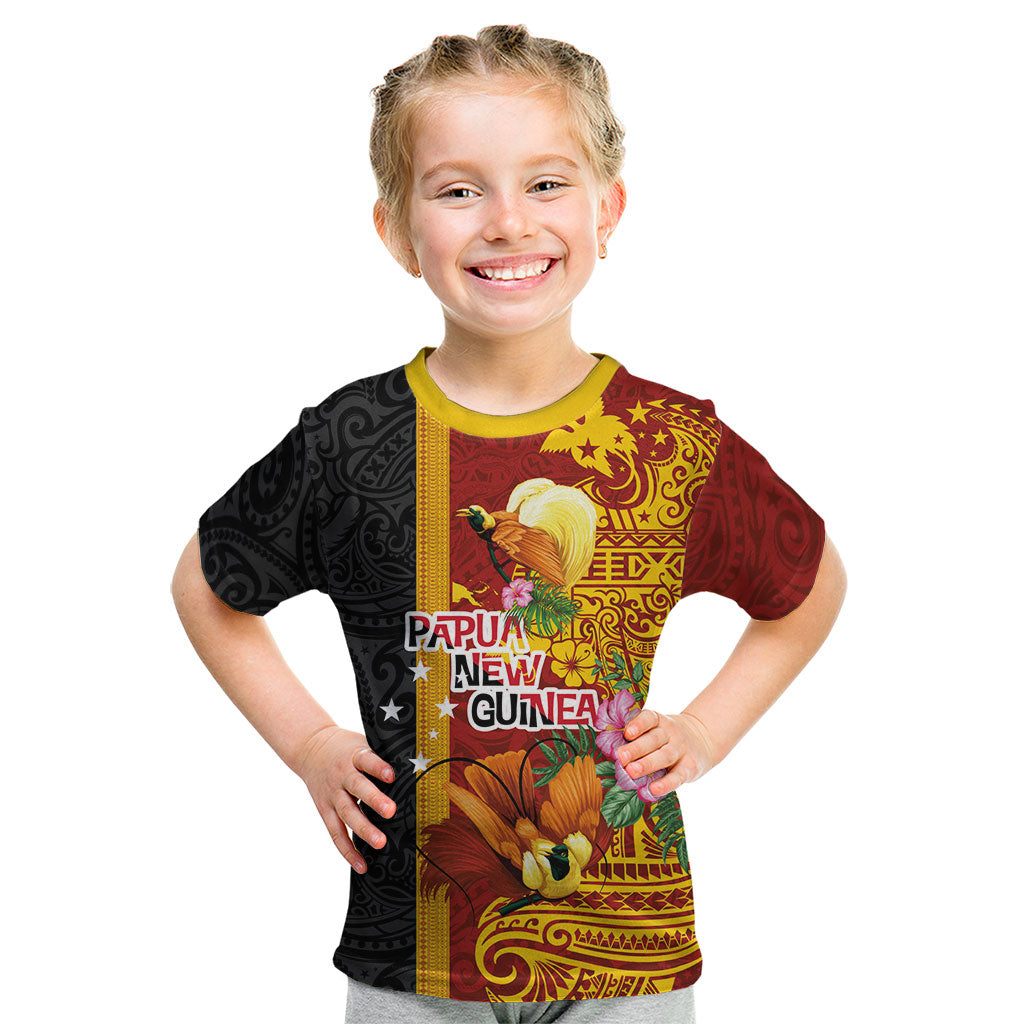 Papua New Guinea Independence Day Kid T Shirt Birds-of-Paradise Melanesian Tattoos Tropical Plants LT03 Multicolor - Polynesian Pride