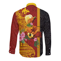 Papua New Guinea Independence Day Long Sleeve Button Shirt Birds-of-Paradise Melanesian Tattoos Tropical Plants