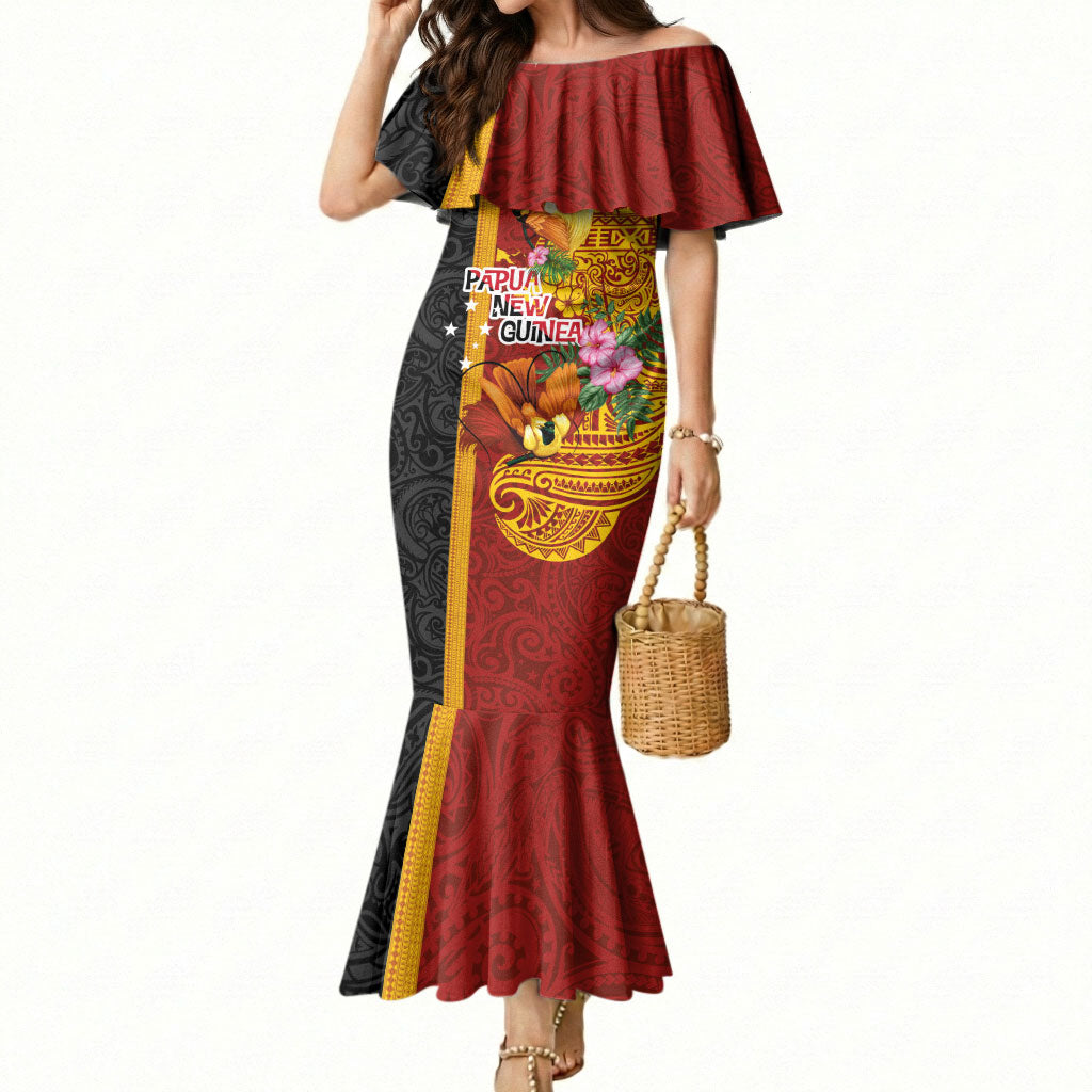 Papua New Guinea Independence Day Mermaid Dress Birds-of-Paradise Melanesian Tattoos Tropical Plants LT03 Women Multicolor - Polynesian Pride