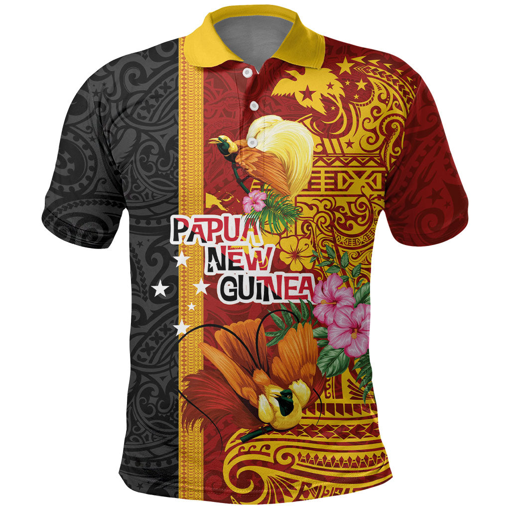 Papua New Guinea Independence Day Polo Shirt Birds-of-Paradise Melanesian Tattoos Tropical Plants LT03 Multicolor - Polynesian Pride