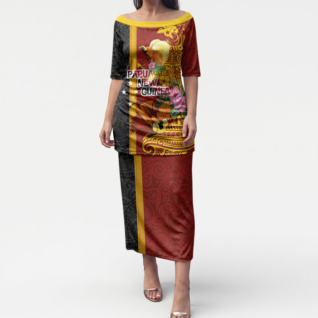 Papua New Guinea Independence Day Puletasi Birds-of-Paradise Melanesian Tattoos Tropical Plants LT03 Long Dress Multicolor - Polynesian Pride