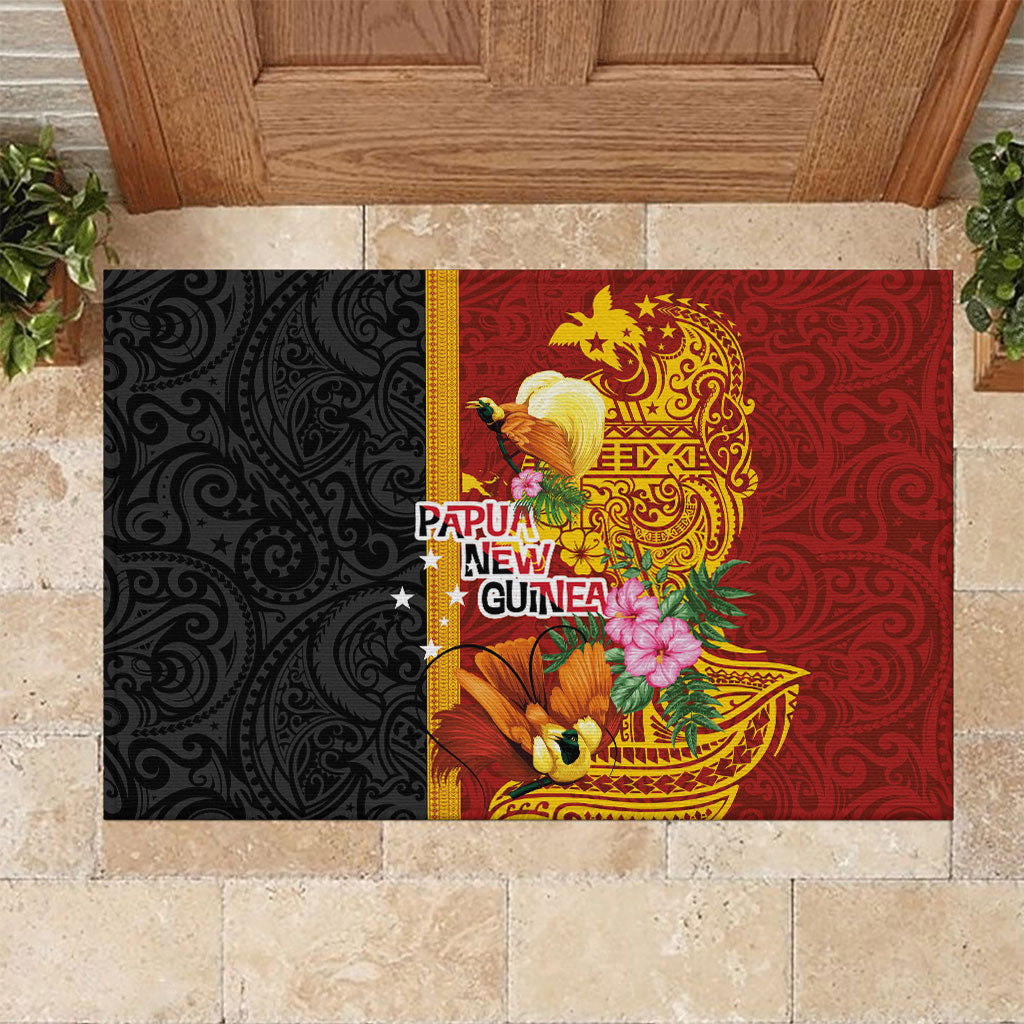 Papua New Guinea Independence Day Rubber Doormat Birds-of-Paradise Melanesian Tattoos Tropical Plants LT03 Multicolor - Polynesian Pride