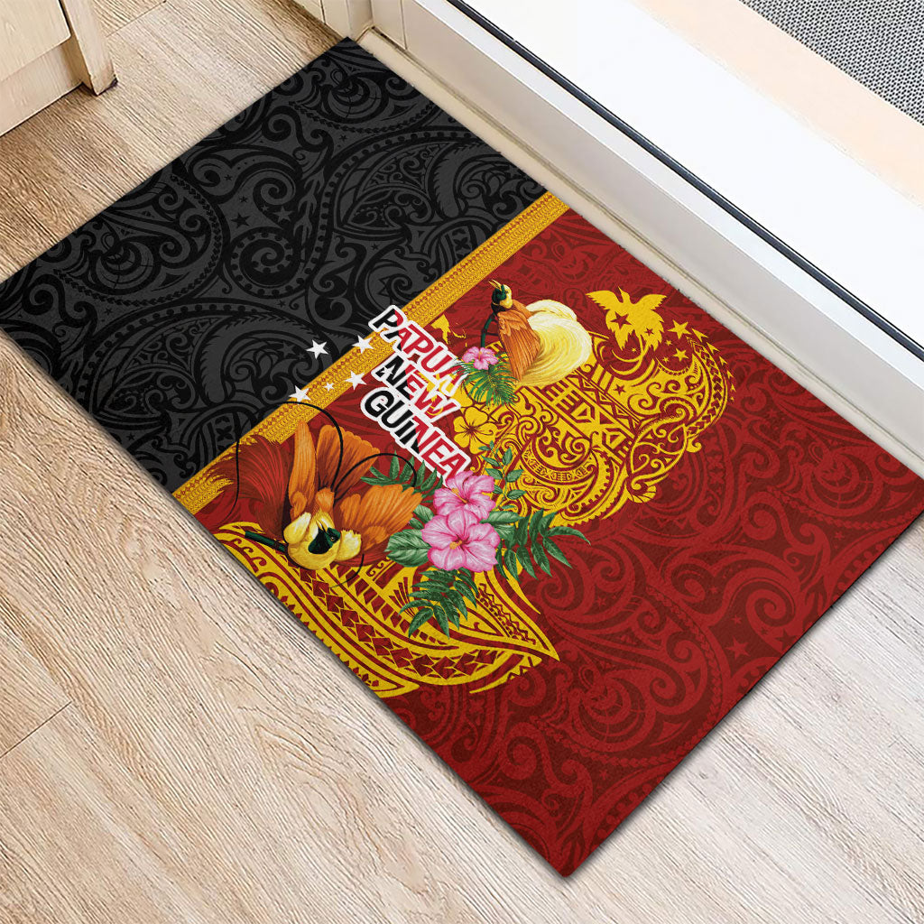 Papua New Guinea Independence Day Rubber Doormat Birds-of-Paradise Melanesian Tattoos Tropical Plants