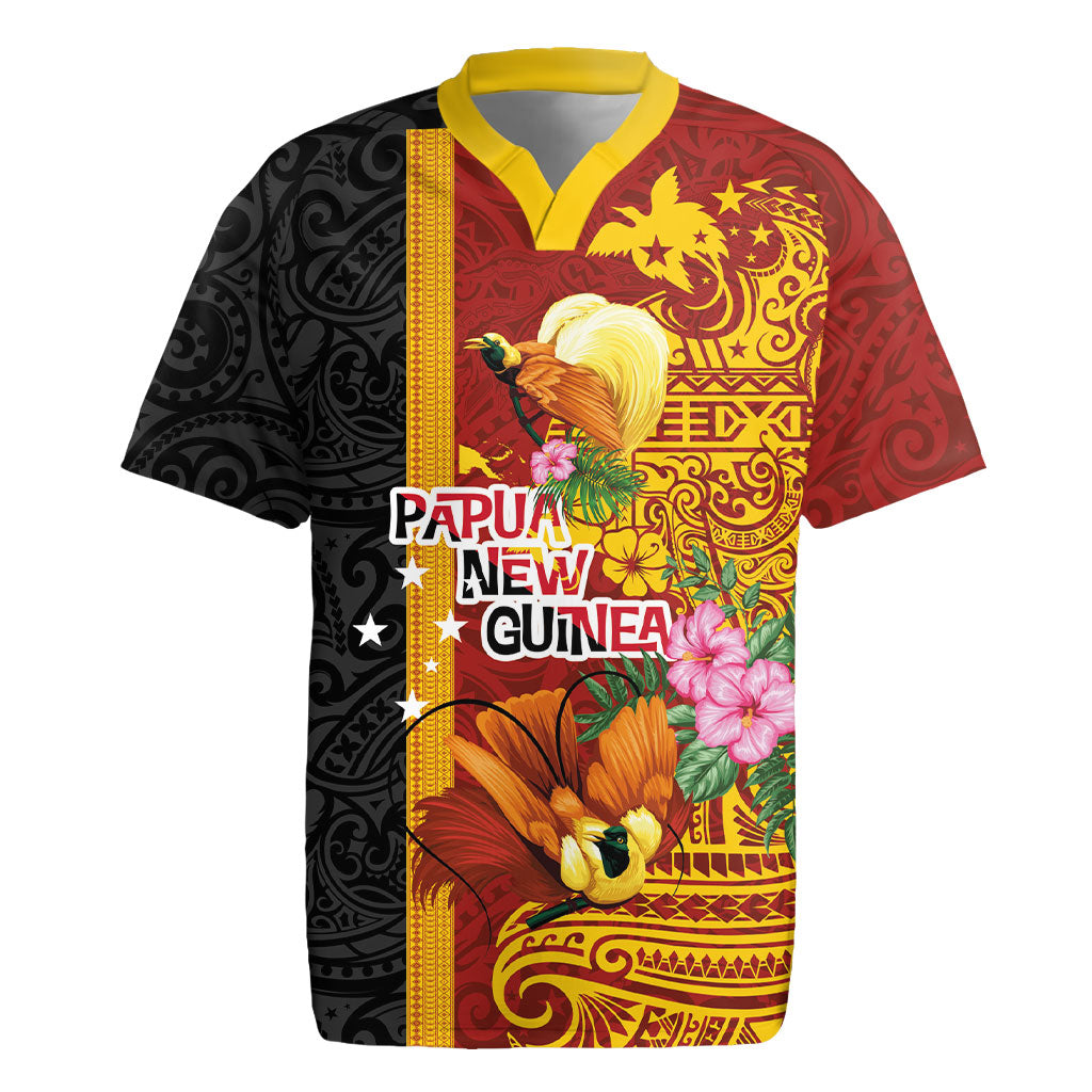 Papua New Guinea Independence Day Rugby Jersey Birds-of-Paradise Melanesian Tattoos Tropical Plants LT03 Multicolor - Polynesian Pride