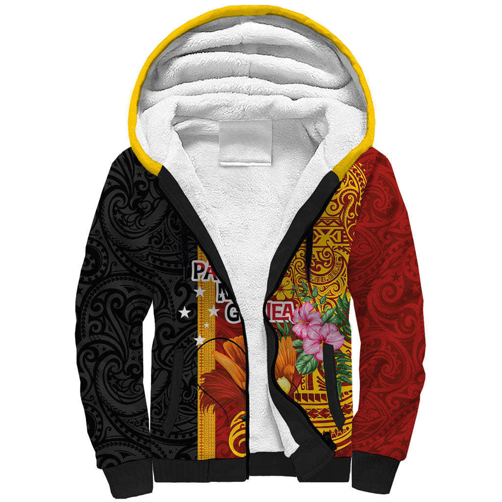 Papua New Guinea Independence Day Sherpa Hoodie Birds-of-Paradise Melanesian Tattoos Tropical Plants LT03 Unisex Multicolor - Polynesian Pride