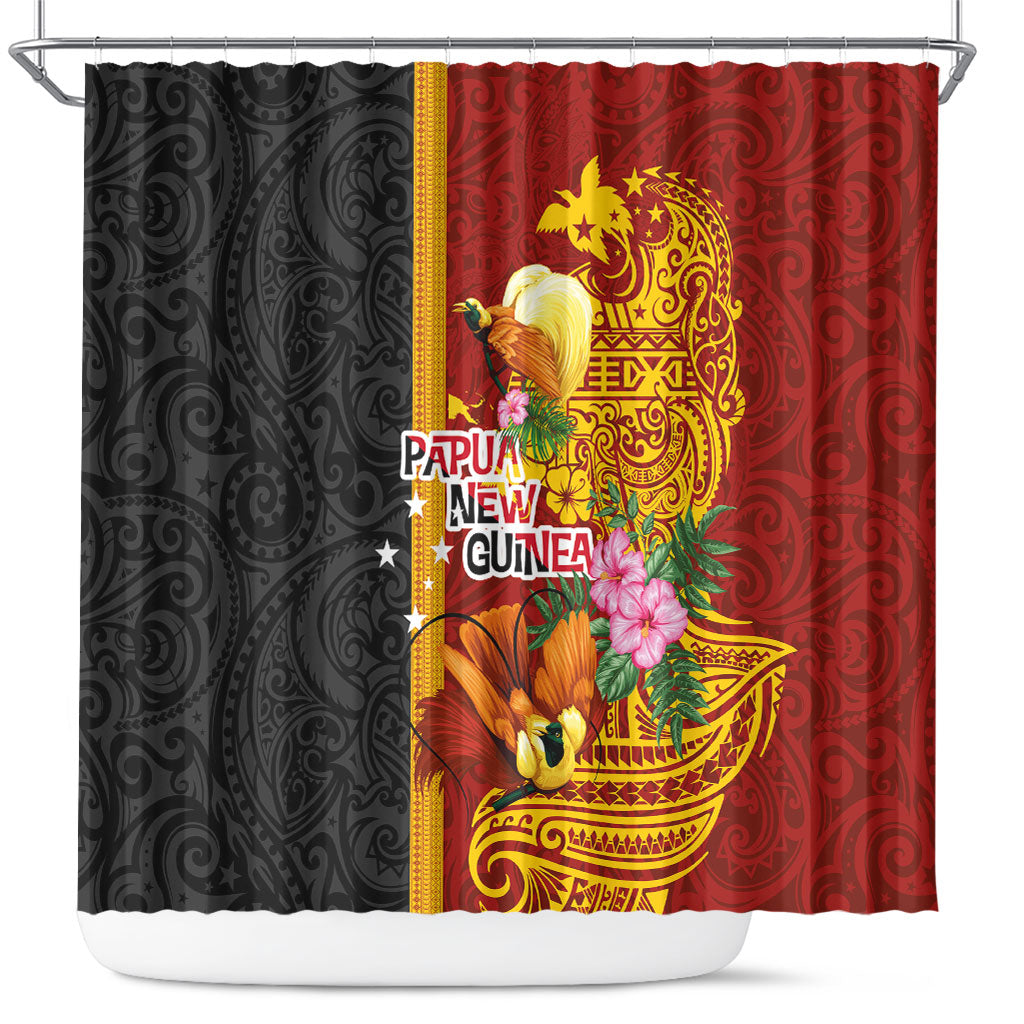 Papua New Guinea Independence Day Shower Curtain Birds-of-Paradise Melanesian Tattoos Tropical Plants LT03 Multicolor - Polynesian Pride