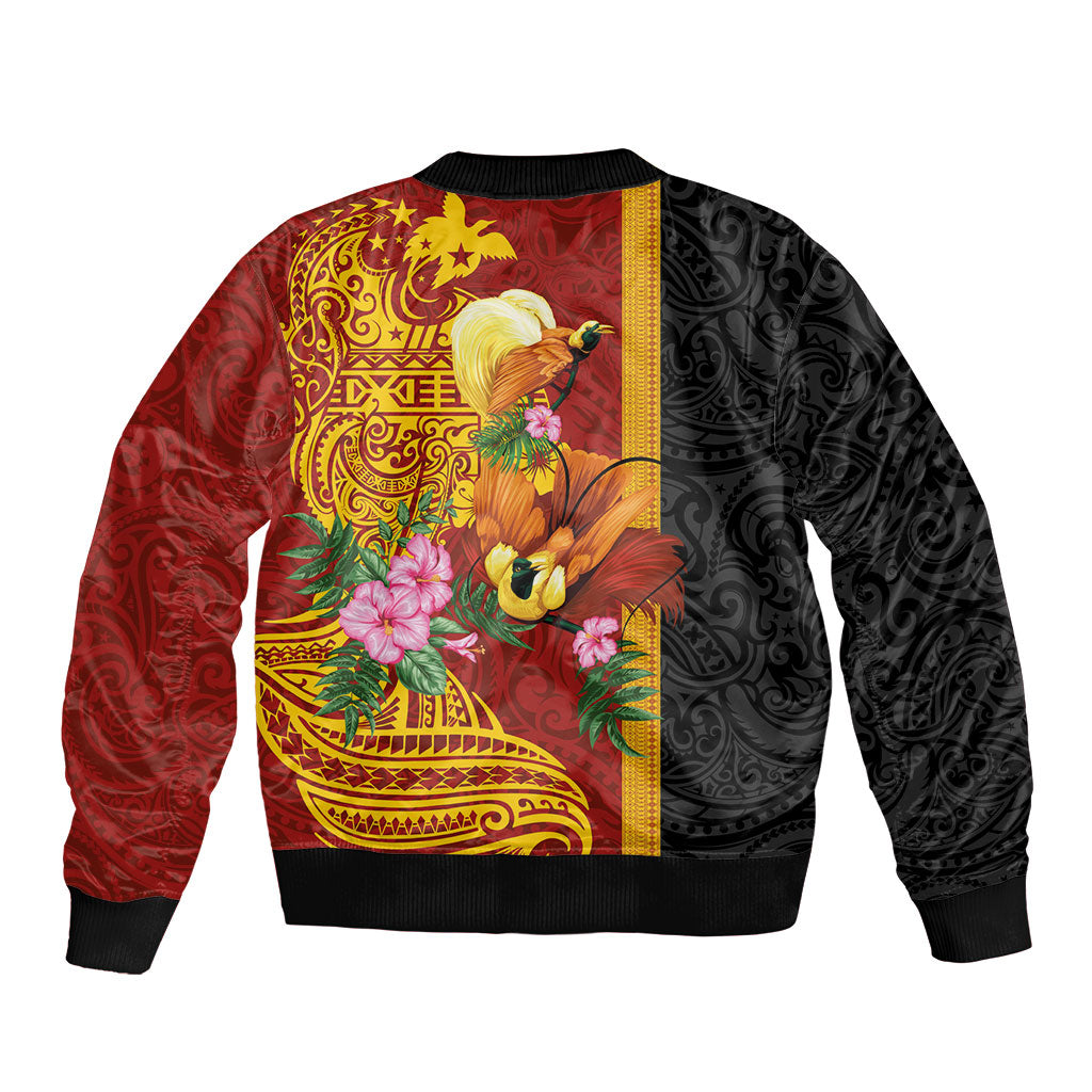 Papua New Guinea Independence Day Sleeve Zip Bomber Jacket Birds-of-Paradise Melanesian Tattoos Tropical Plants
