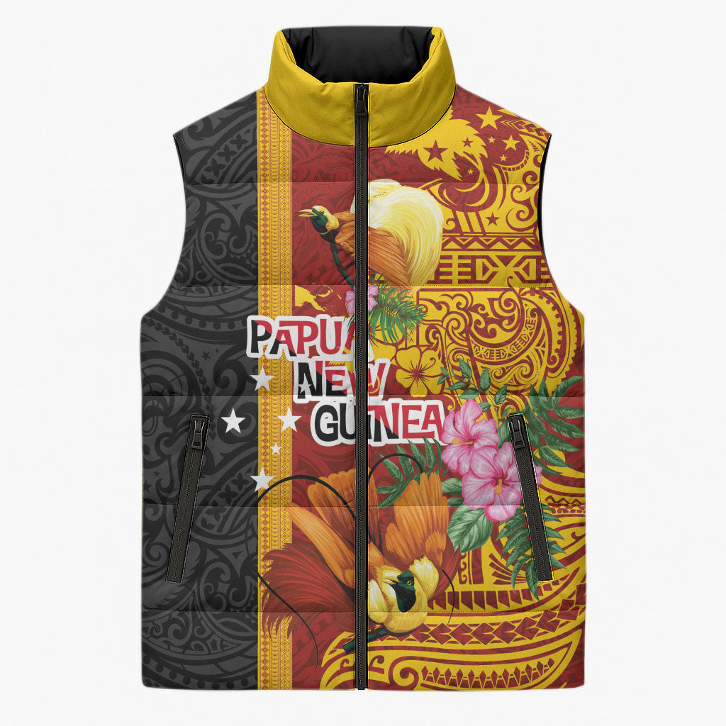 Papua New Guinea Independence Day Sleeveless Puffer Jacket Birds-of-Paradise Melanesian Tattoos Tropical Plants LT03 Unisex Multicolor - Polynesian Pride