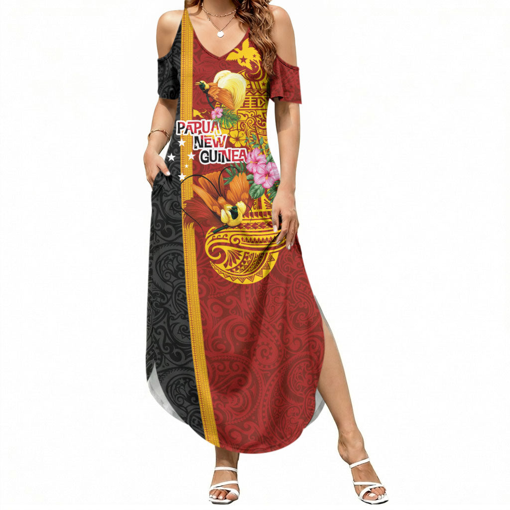 Papua New Guinea Independence Day Summer Maxi Dress Birds-of-Paradise Melanesian Tattoos Tropical Plants LT03 Women Multicolor - Polynesian Pride