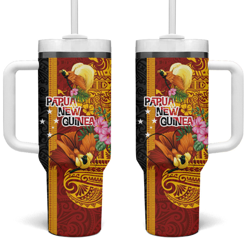 Papua New Guinea Independence Day Tumbler With Handle Birds-of-Paradise Melanesian Tattoos Tropical Plants LT03 One Size: 40 oz Multicolor - Polynesian Pride
