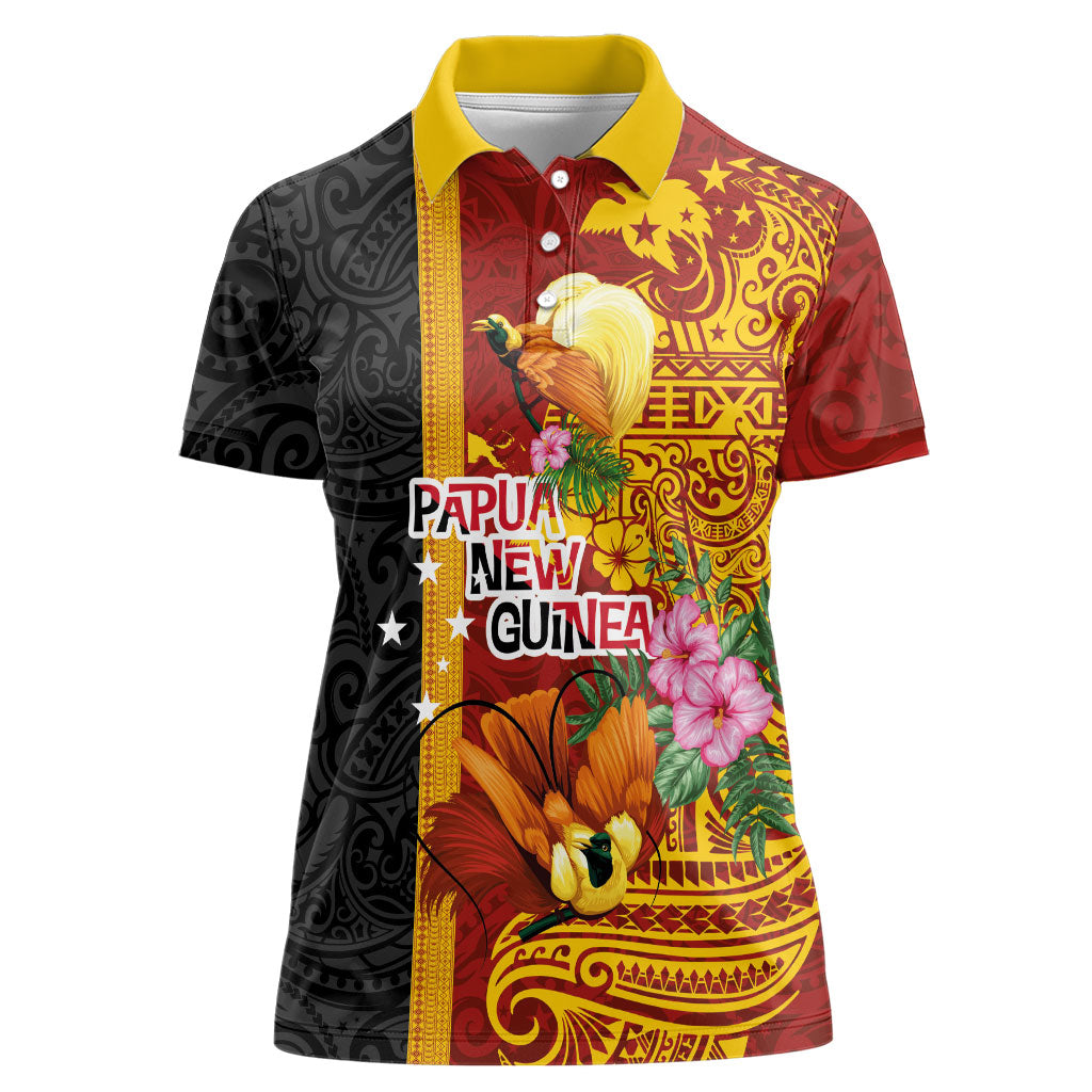 Papua New Guinea Independence Day Women Polo Shirt Birds-of-Paradise Melanesian Tattoos Tropical Plants LT03 Female Multicolor - Polynesian Pride