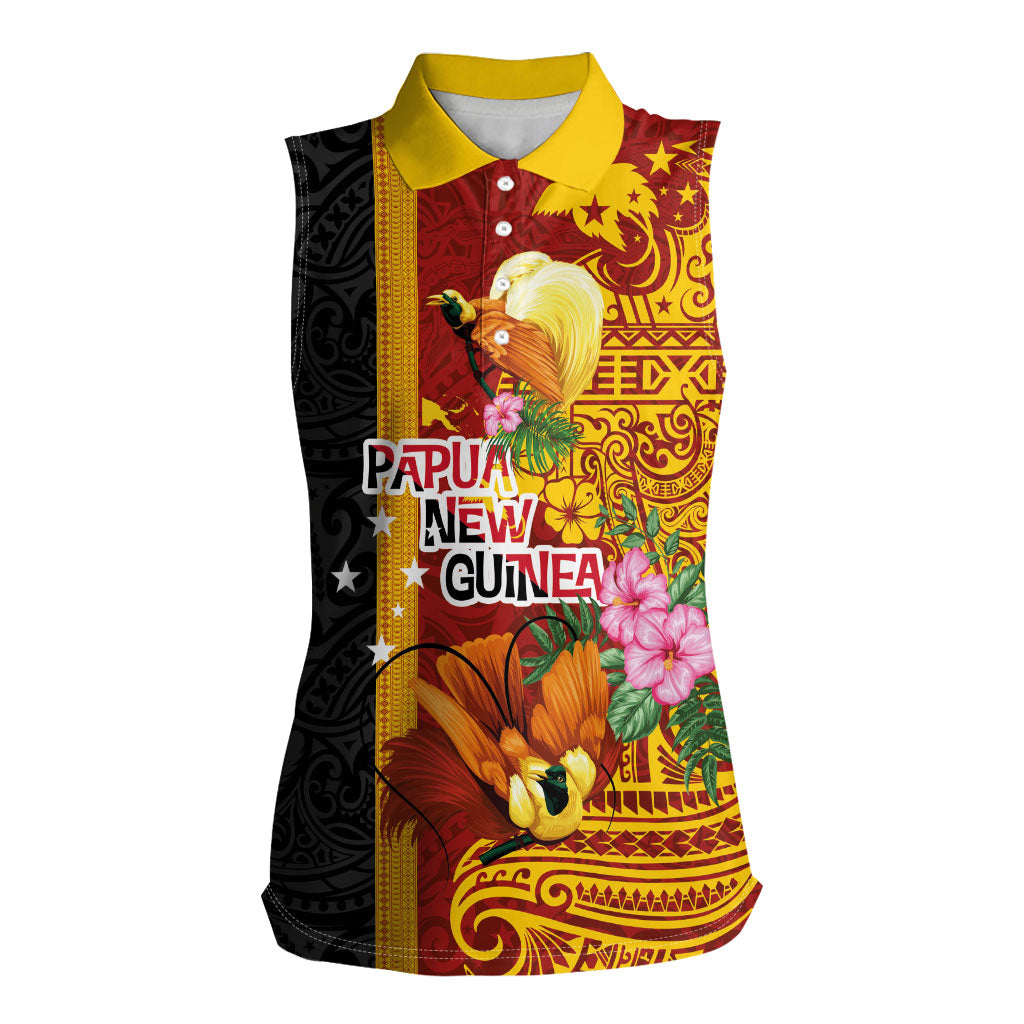 Papua New Guinea Independence Day Women Sleeveless Polo Shirt Birds-of-Paradise Melanesian Tattoos Tropical Plants LT03 Female Multicolor - Polynesian Pride