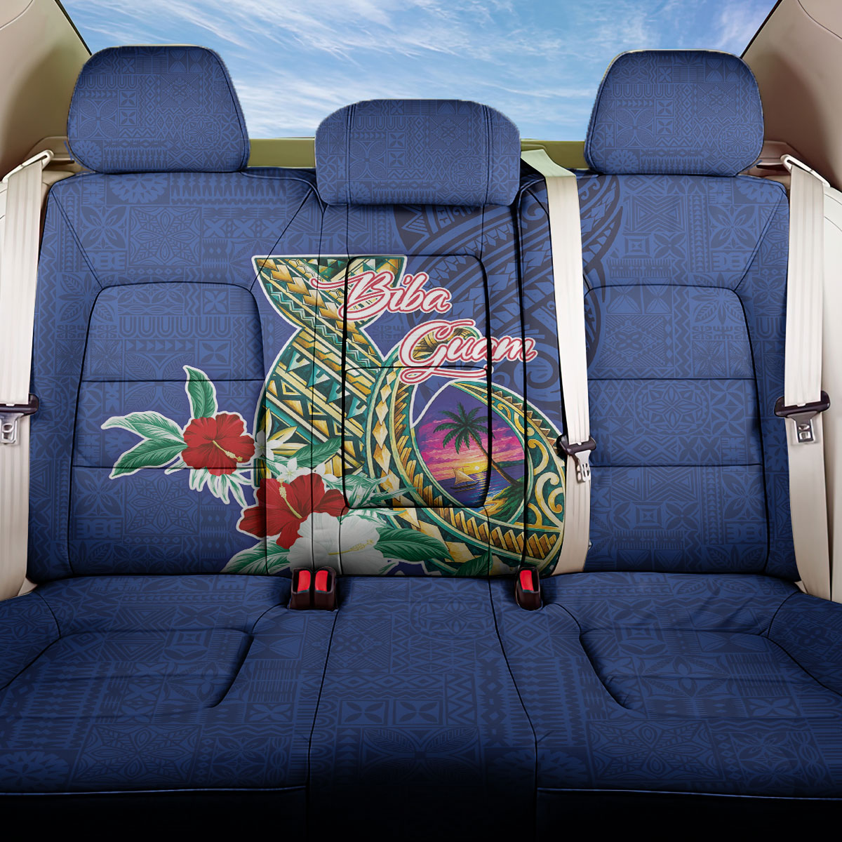Guam Chamorro Back Car Seat Cover Tribal Latte Stone and Seal Artwork Polynesian Patterns LT03 One Size Multicolor - Polynesian Pride