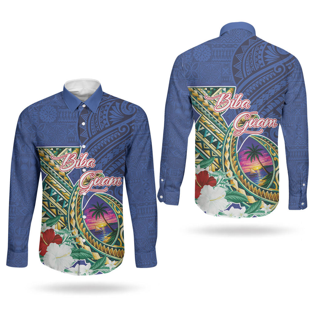 Guam Chamorro Couples Matching Off Shoulder Short Dress and Long Sleeve Button Shirt Tribal Latte Stone and Seal Artwork Polynesian Patterns