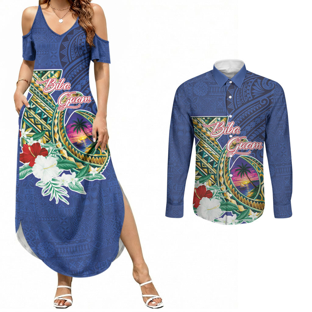Guam Chamorro Couples Matching Summer Maxi Dress and Long Sleeve Button Shirt Tribal Latte Stone and Seal Artwork Polynesian Patterns LT03 Multicolor - Polynesian Pride