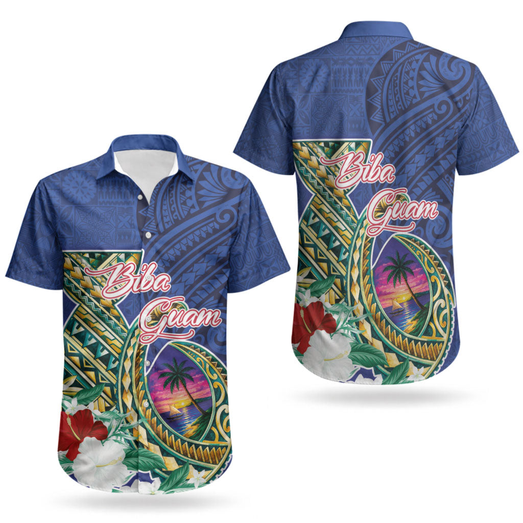 Guam Chamorro Couples Matching Tank Maxi Dress and Hawaiian Shirt Tribal Latte Stone and Seal Artwork Polynesian Patterns