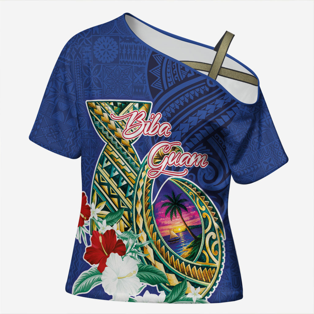 Guam Chamorro Cross Shoulder Shirt Tribal Latte Stone and Seal Artwork Polynesian Patterns LT03 Female Multicolor - Polynesian Pride