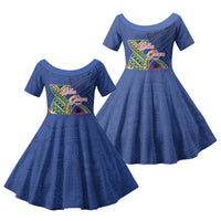 Guam Chamorro Family Matching Off Shoulder Short Dress and Hawaiian Shirt Tribal Latte Stone and Seal Artwork Polynesian Patterns