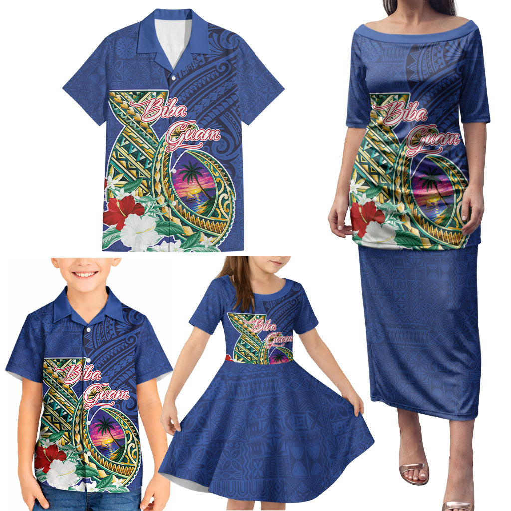 Guam Chamorro Family Matching Puletasi and Hawaiian Shirt Tribal Latte Stone and Seal Artwork Polynesian Patterns