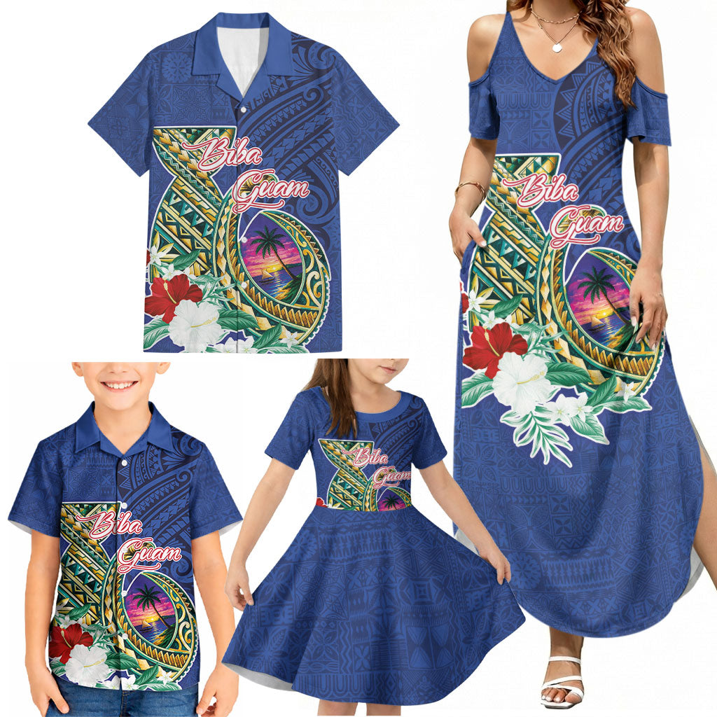 Guam Chamorro Family Matching Summer Maxi Dress and Hawaiian Shirt Tribal Latte Stone and Seal Artwork Polynesian Patterns