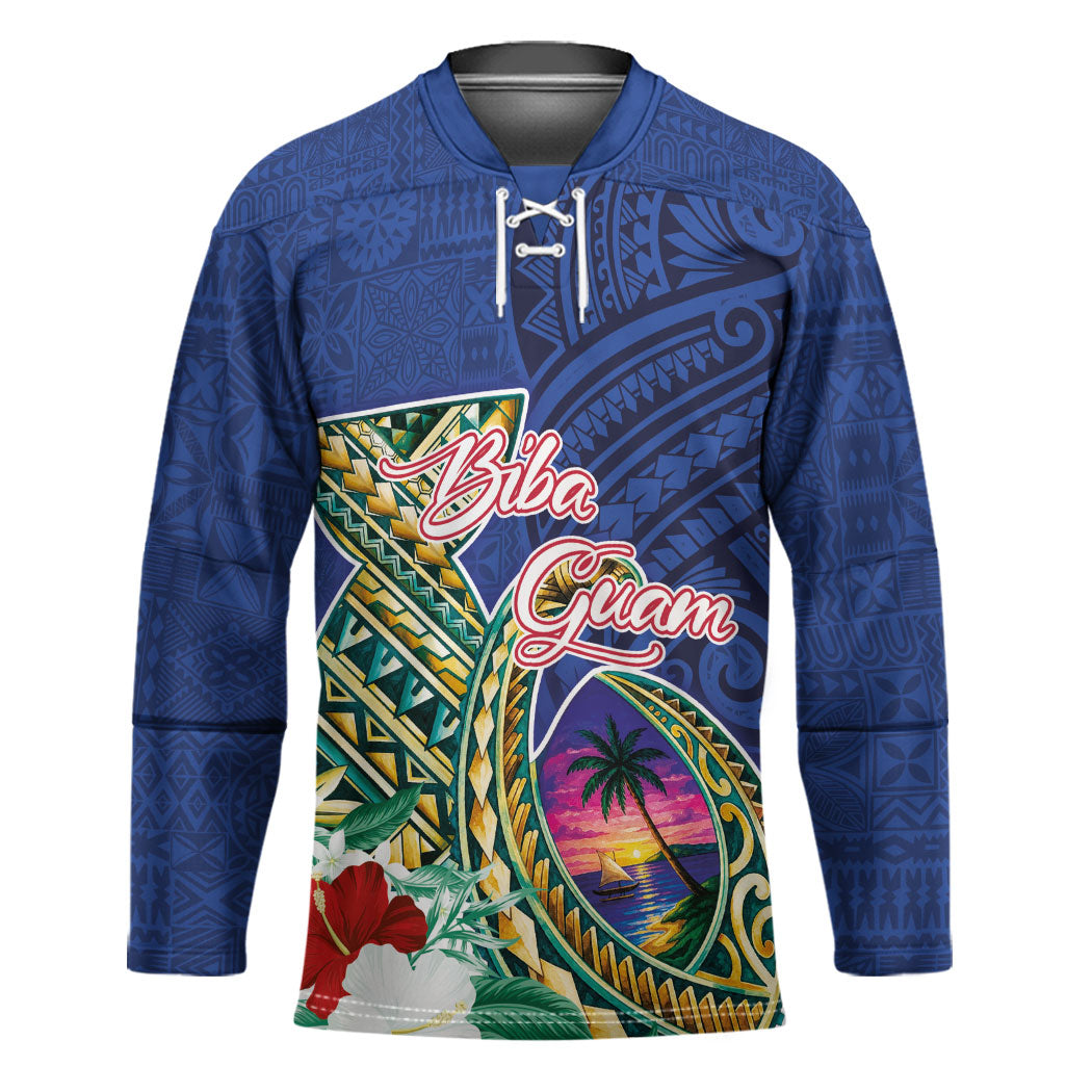 Guam Chamorro Hockey Jersey Tribal Latte Stone and Seal Artwork Polynesian Patterns LT03 Unisex Multicolor - Polynesian Pride