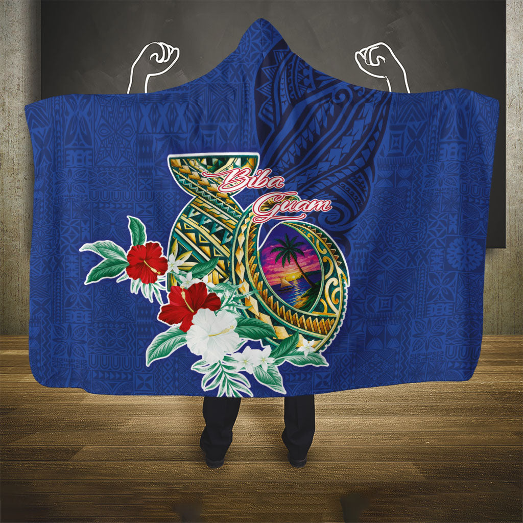 Guam Chamorro Hooded Blanket Tribal Latte Stone and Seal Artwork Polynesian Patterns