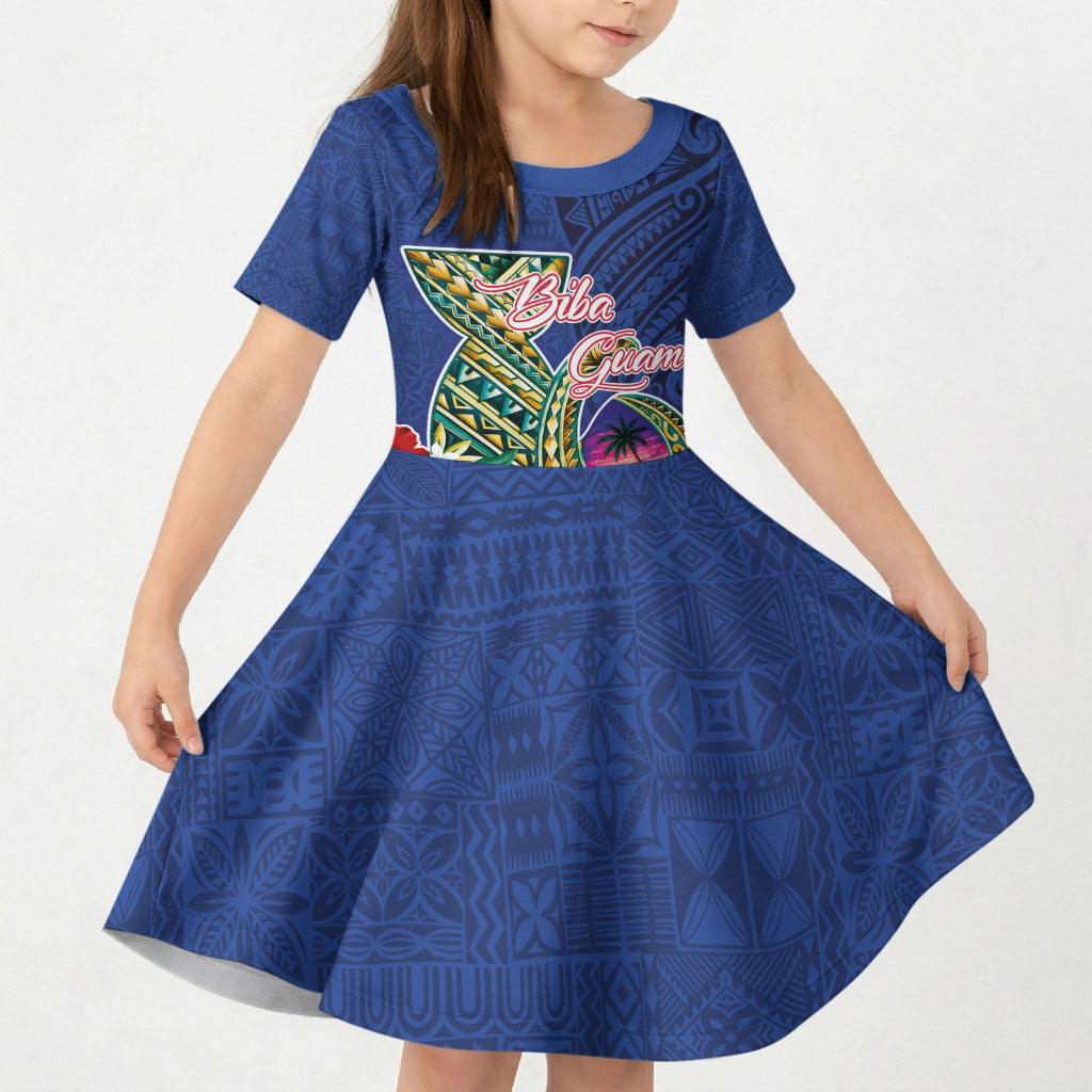 Guam Chamorro Kid Short Sleeve Dress Tribal Latte Stone and Seal Artwork Polynesian Patterns LT03 KID Multicolor - Polynesian Pride