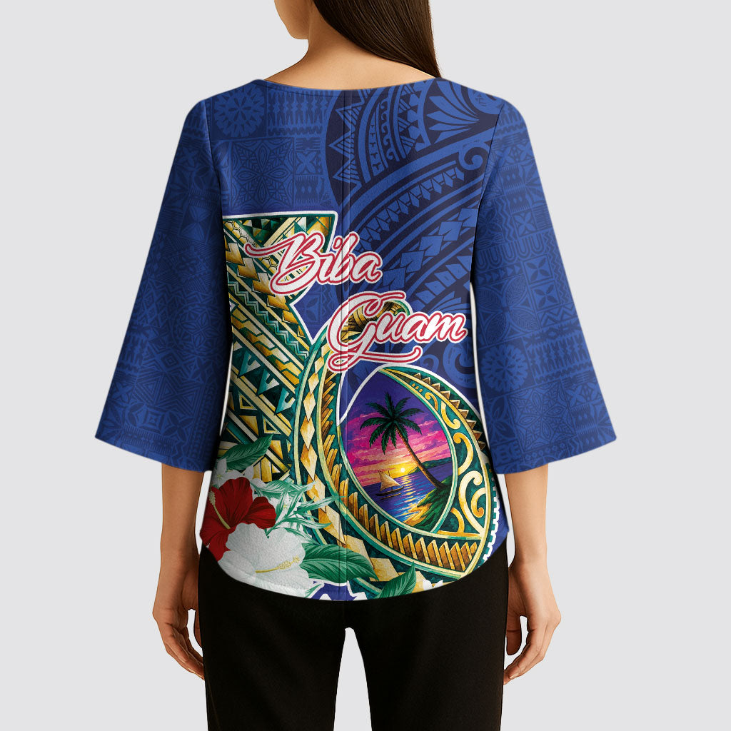 Guam Chamorro Kimono Sleeve Blouse Tribal Latte Stone and Seal Artwork Polynesian Patterns