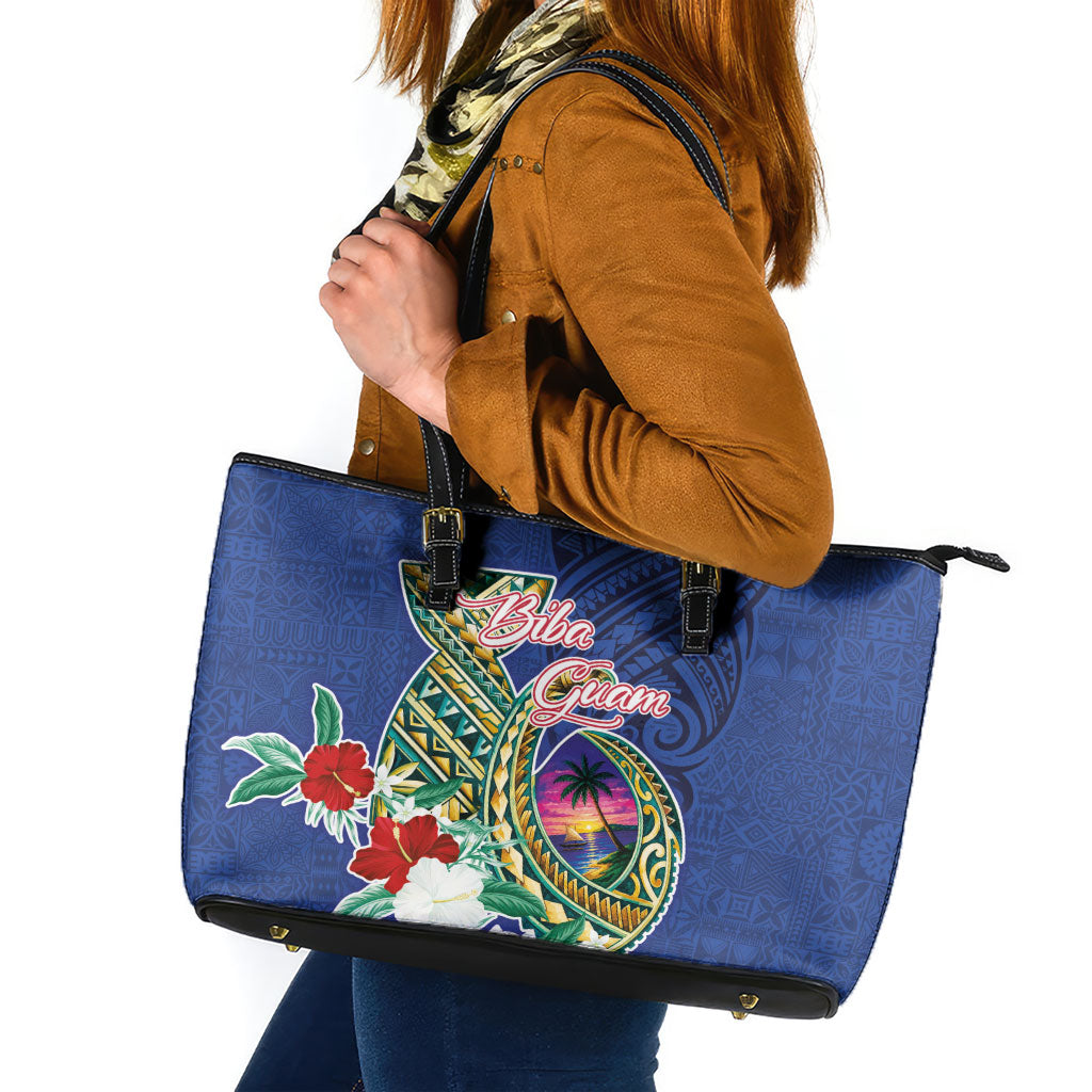 Guam Chamorro Leather Tote Bag Tribal Latte Stone and Seal Artwork Polynesian Patterns LT03 Multicolor - Polynesian Pride