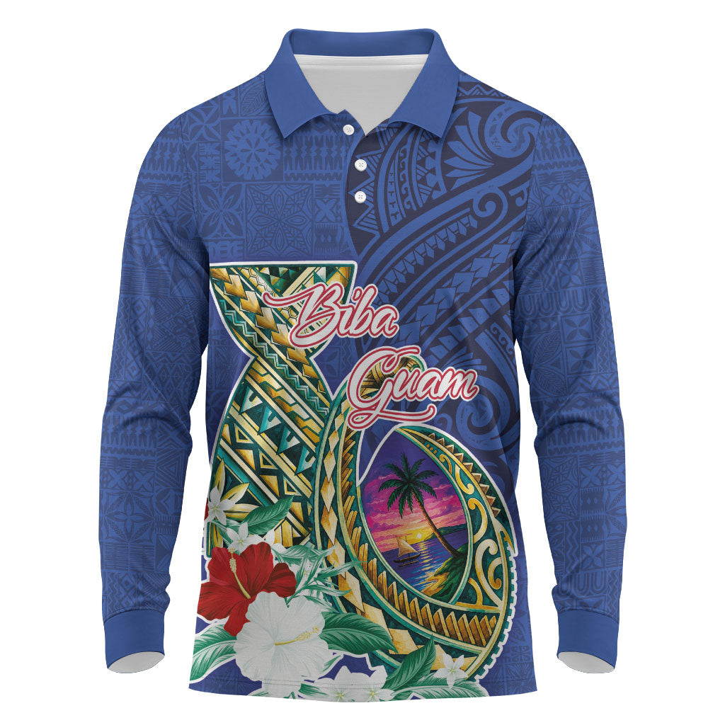 Guam Chamorro Long Sleeve Polo Shirt Tribal Latte Stone and Seal Artwork Polynesian Patterns LT03 Multicolor - Polynesian Pride