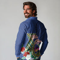 Guam Chamorro Long Sleeve Polo Shirt Tribal Latte Stone and Seal Artwork Polynesian Patterns