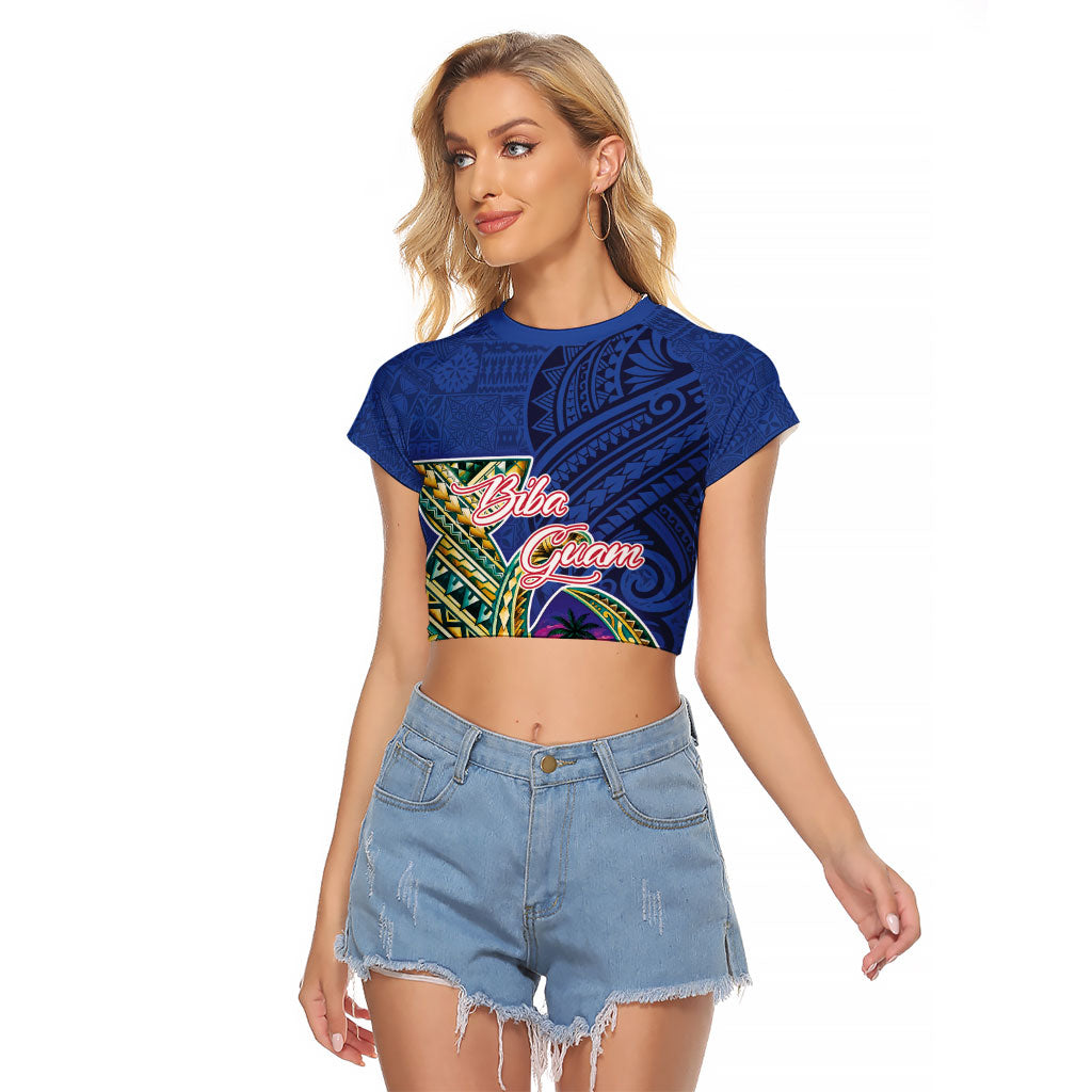 Guam Chamorro Raglan Cropped T Shirt Tribal Latte Stone and Seal Artwork Polynesian Patterns LT03 Female Multicolor - Polynesian Pride