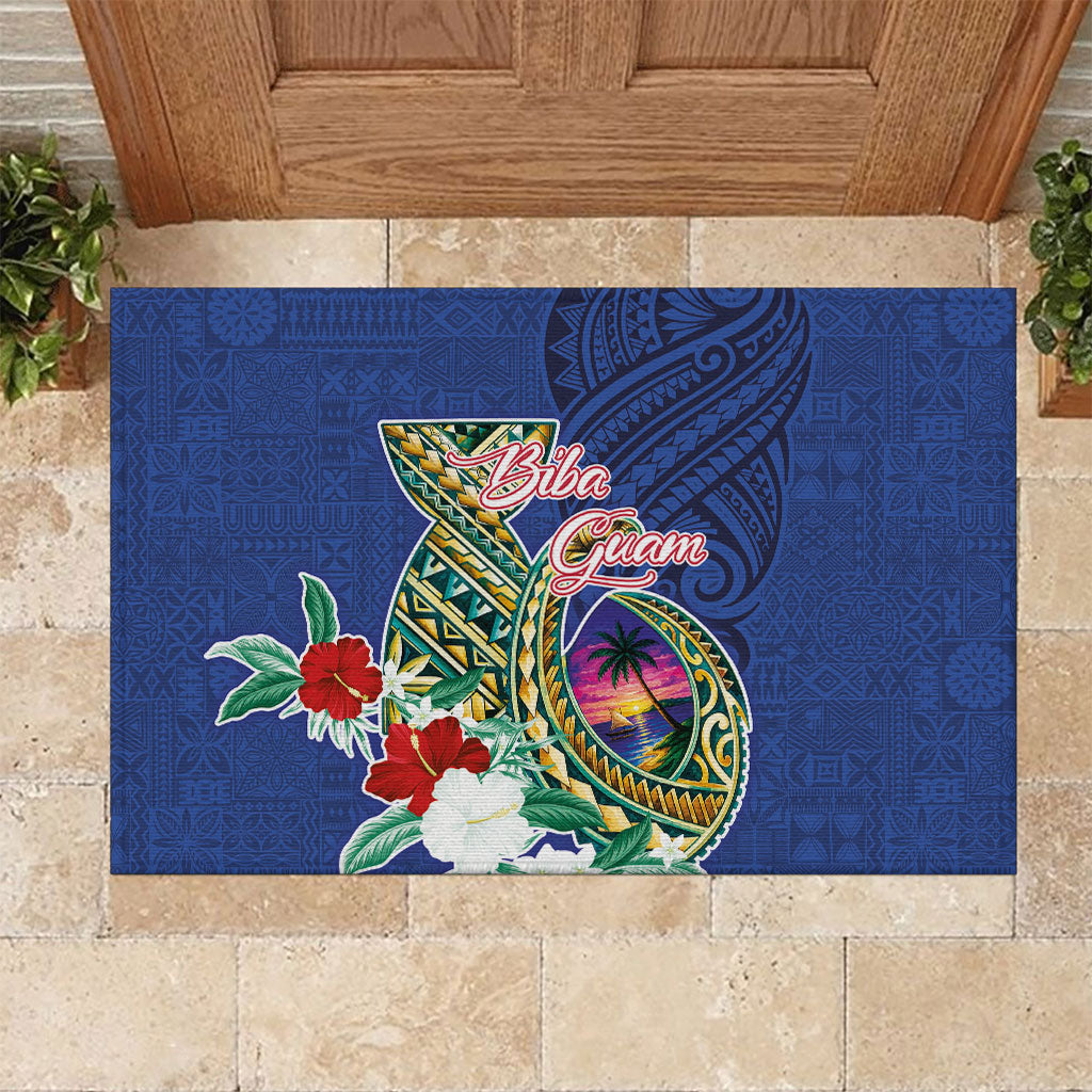 Guam Chamorro Rubber Doormat Tribal Latte Stone and Seal Artwork Polynesian Patterns LT03 Multicolor - Polynesian Pride