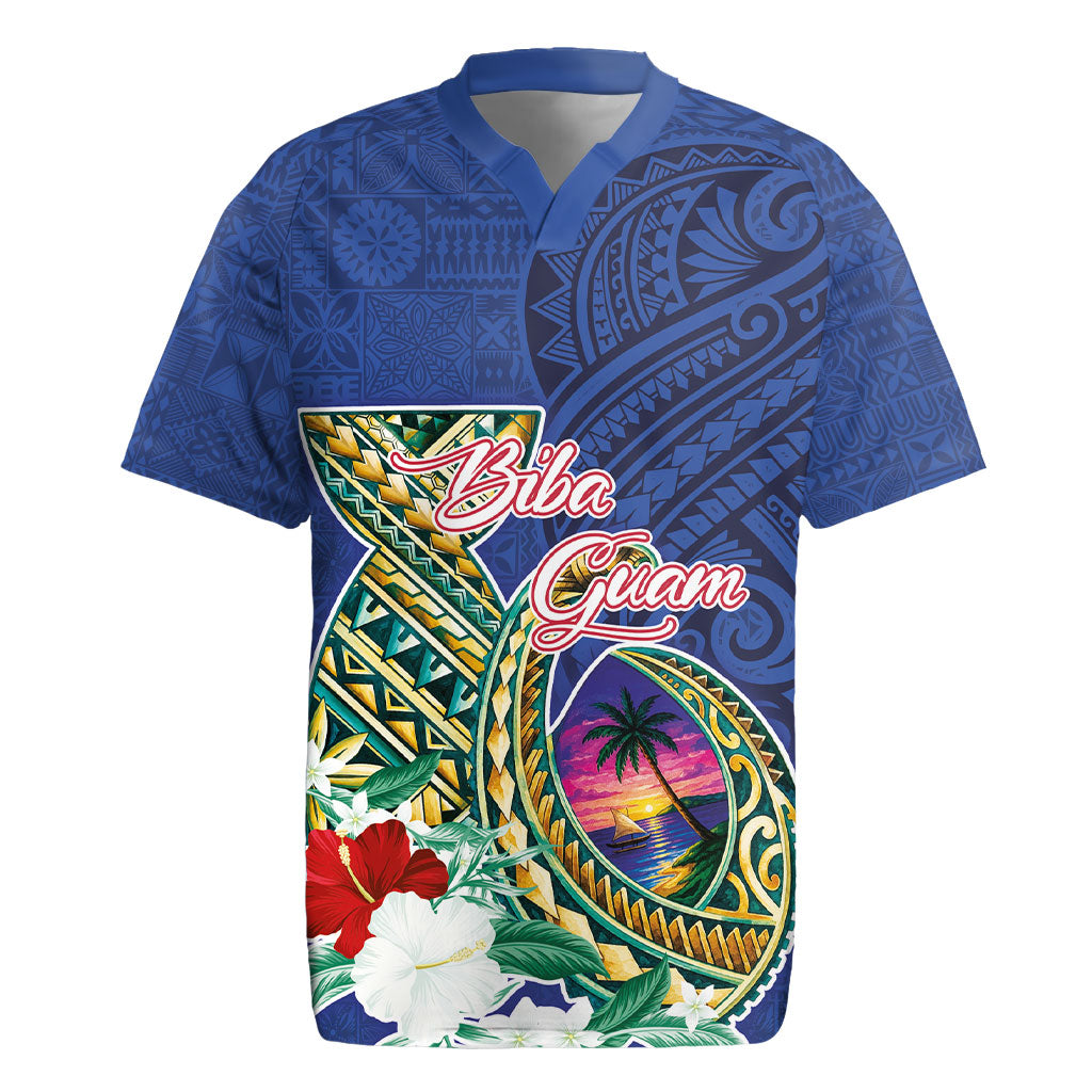 Guam Chamorro Rugby Jersey Tribal Latte Stone and Seal Artwork Polynesian Patterns LT03 Multicolor - Polynesian Pride