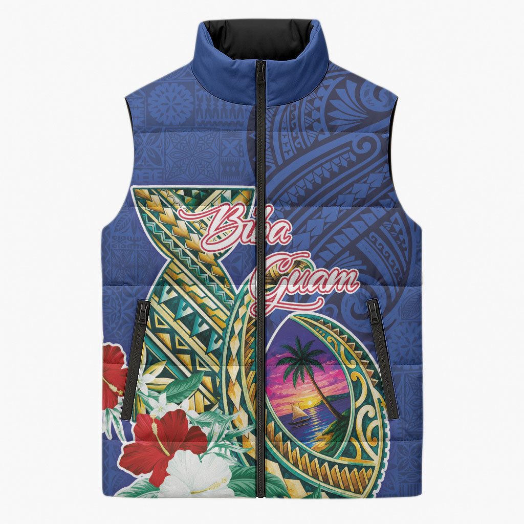Guam Chamorro Sleeveless Puffer Jacket Tribal Latte Stone and Seal Artwork Polynesian Patterns LT03 Unisex Multicolor - Polynesian Pride