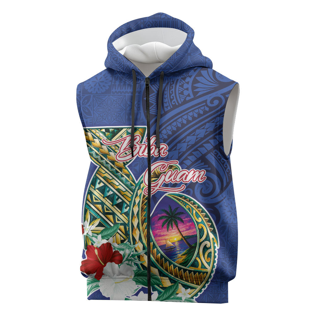 Guam Chamorro Sleeveless Zip Hoodie Tribal Latte Stone and Seal Artwork Polynesian Patterns LT03 Multicolor - Polynesian Pride