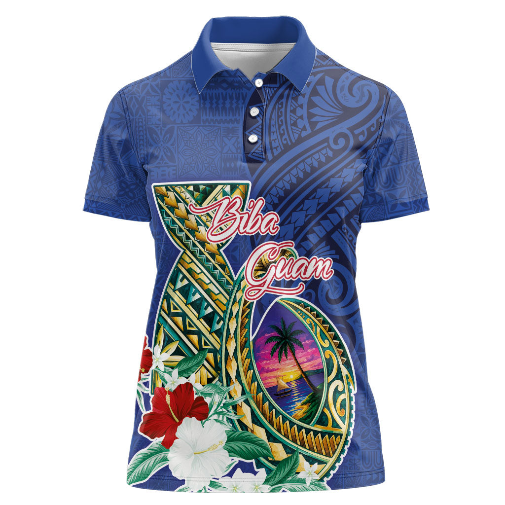 Guam Chamorro Women Polo Shirt Tribal Latte Stone and Seal Artwork Polynesian Patterns LT03 Female Multicolor - Polynesian Pride
