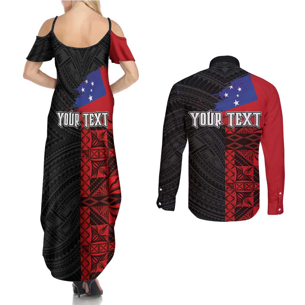 Personalised Samoa 685 Couples Matching Summer Maxi Dress and Long Sleeve Button Shirt Siapo Pattern and Samoa Flag Design