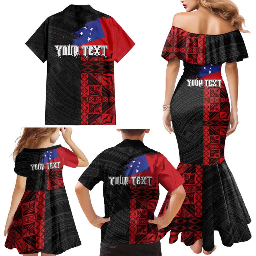 Personalised Samoa 685 Family Matching Mermaid Dress and Hawaiian Shirt Siapo Pattern and Samoa Flag Design