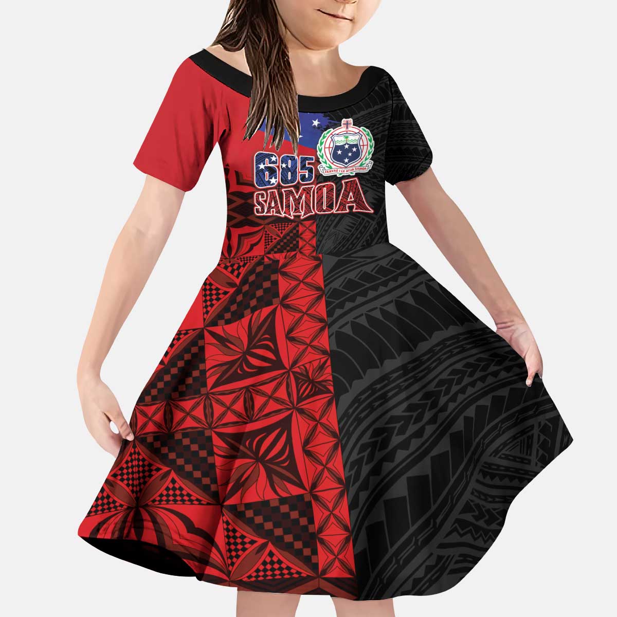 Personalised Samoa 685 Kid Short Sleeve Dress Siapo Pattern and Samoa Flag Design