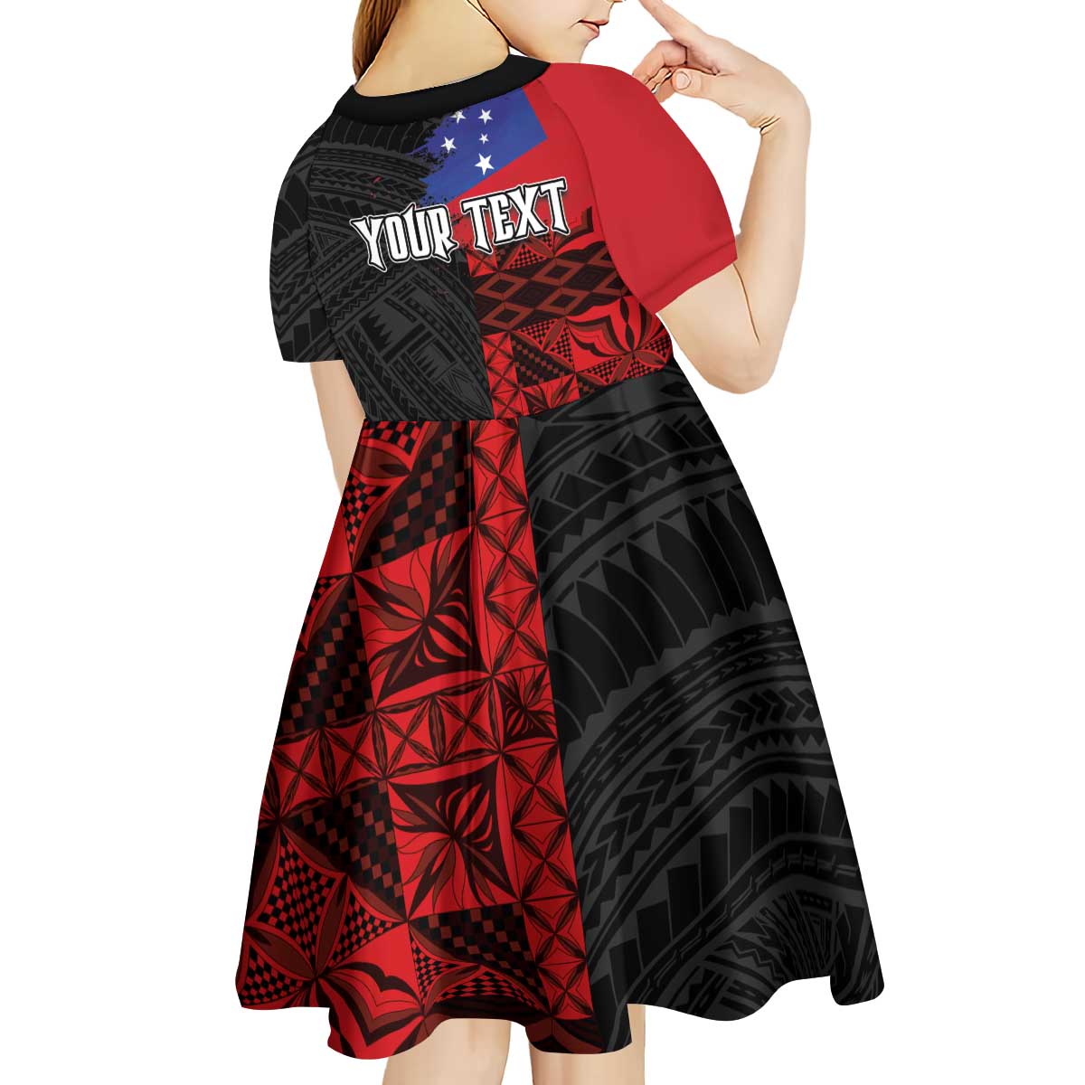 Personalised Samoa 685 Kid Short Sleeve Dress Siapo Pattern and Samoa Flag Design