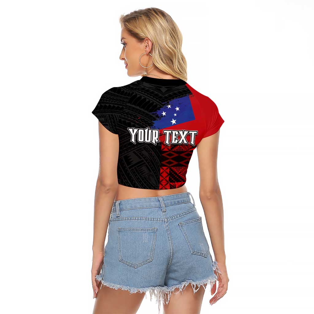 Personalised Samoa 685 Raglan Cropped T Shirt Siapo Pattern and Samoa Flag Design