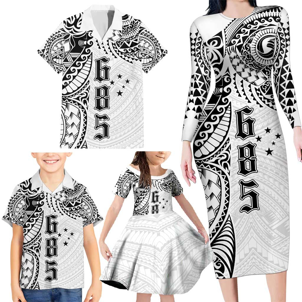 Samoa 685 Art Traditional Tattoo Pattern Family Matching Long Sleeve Bodycon Dress and Hawaiian Shirt White Color LT03 - Polynesian Pride