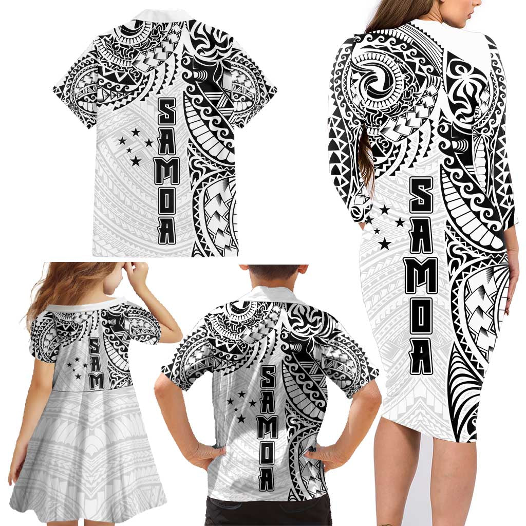 Samoa 685 Art Traditional Tattoo Pattern Family Matching Long Sleeve Bodycon Dress and Hawaiian Shirt White Color LT03 - Polynesian Pride