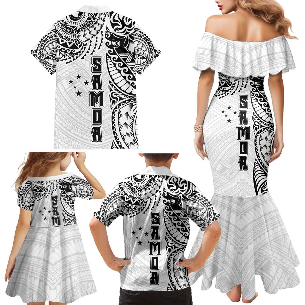 Samoa 685 Art Traditional Tattoo Pattern Family Matching Mermaid Dress and Hawaiian Shirt White Color LT03 - Polynesian Pride