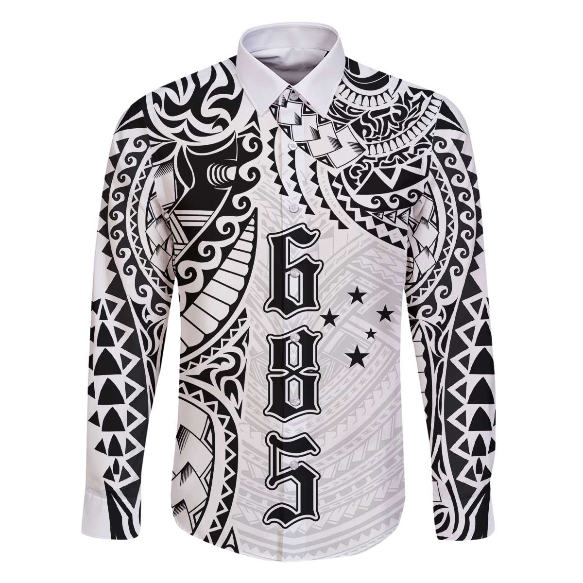 Samoa 685 Art Traditional Tattoo Pattern Family Matching Off The Shoulder Long Sleeve Dress and Hawaiian Shirt White Color LT03 Dad's Shirt - Long Sleeve White - Polynesian Pride