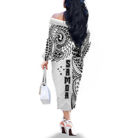 Samoa 685 Art Traditional Tattoo Pattern Family Matching Off The Shoulder Long Sleeve Dress and Hawaiian Shirt White Color LT03 - Polynesian Pride