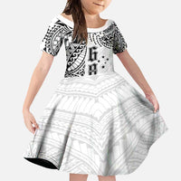 Samoa 685 Art Traditional Tattoo Pattern Family Matching Off Shoulder Maxi Dress and Hawaiian Shirt White Color LT03 Daughter's Dress White - Polynesian Pride