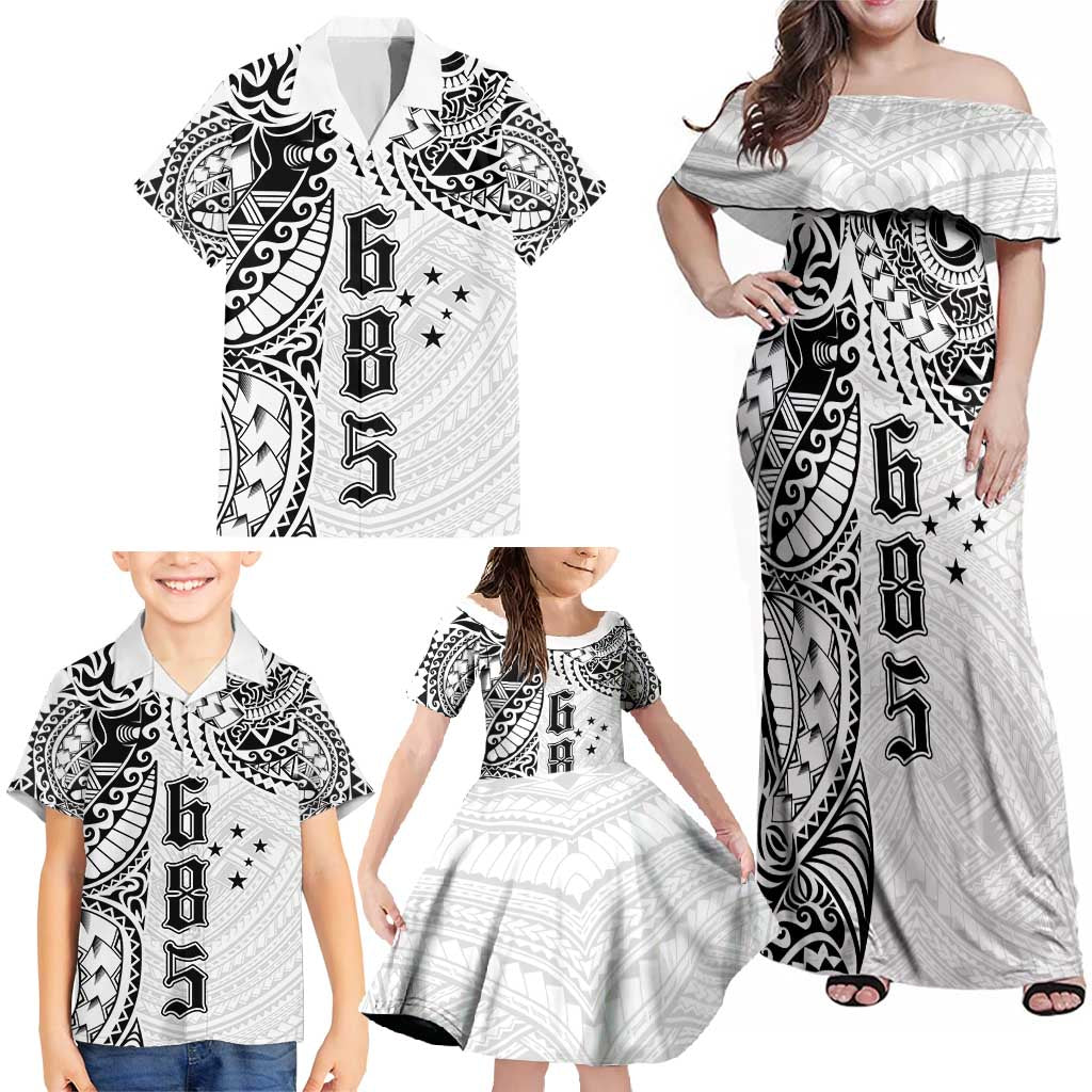 Samoa 685 Art Traditional Tattoo Pattern Family Matching Off Shoulder Maxi Dress and Hawaiian Shirt White Color LT03 - Polynesian Pride