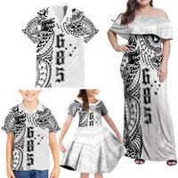 Samoa 685 Art Traditional Tattoo Pattern Family Matching Off Shoulder Maxi Dress and Hawaiian Shirt White Color LT03 - Polynesian Pride